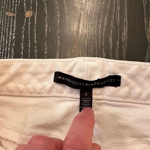 White House Black Market Denim Mini Skirt Off-White Stretch Size 4 - Picture 9 of 11